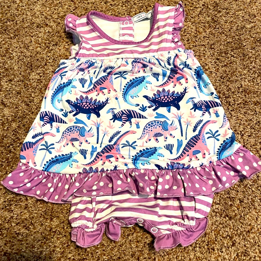 Purple dinosaur baby romper